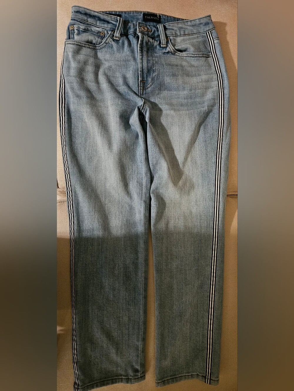 Talbots Modern Ankle Jeans Size 2 High Rise Side Ribbon Stripe Light Medium Wash
